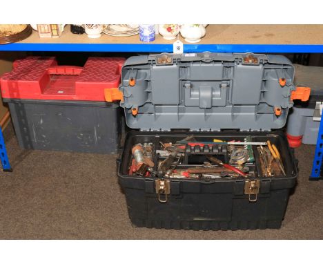 Large collection of tools, cantilever tool boxes, etc.