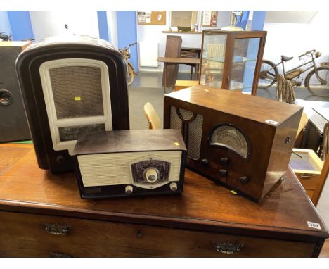 A vintage Ferranti Bakelite radio, 46cm H and two others