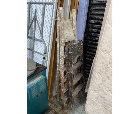 Two wooden folding step ladders, the largest measures 158cm H