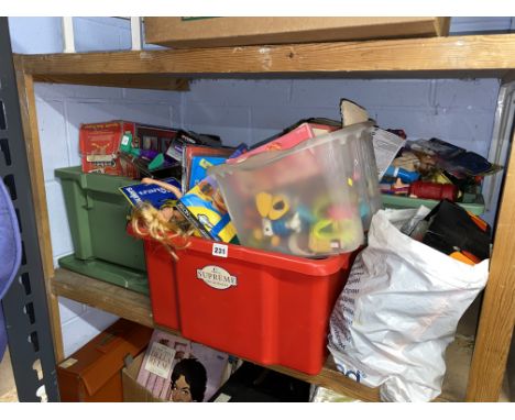 Shelf of mixed loose children's toys