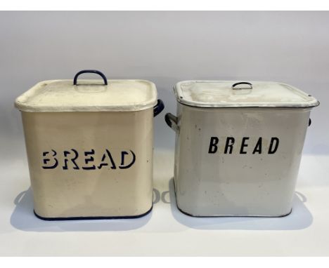 Two enamelled lidded bread bins, each 35cm H