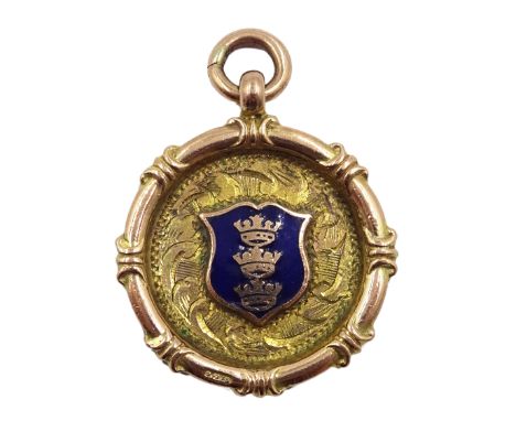9ct gold and blue enamel Kinsgton-upon-Hull crest medallion by Bendall Brothers (Gordon, Henry & David Bendall), Birmingham 1