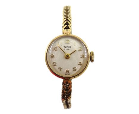 Tudor Royal Rolex 9ct gold bracelet manual wristwatch hallmarked, the bracelet stamped Rolex in original box Condition Report