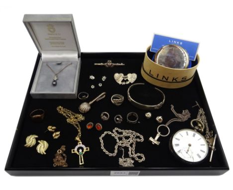 Silver bangle by Reed & Barton, Victorian silver pocket watch, silver shell pendant, and other silver jewellery stamped or ha