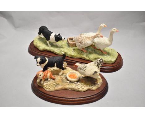 A Border Fine Arts animal group 'A Wild Goose Chase' with moulded mahogany plinth 31cm sold along with a Border Fine Arts ani