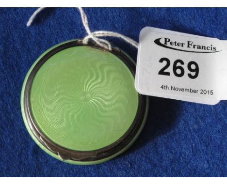Green guilloche enamelled ladies powder compact.