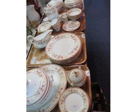 Four trays of Wedgwood bone china Malabar design coffee, tea and dinner ware items comprising various circular lidded tureens