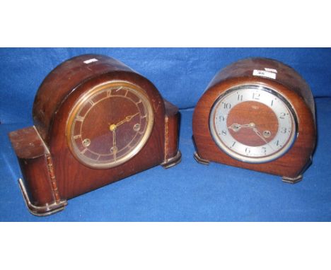 Smiths Enfield oak domed two train mantle clock, mid 20th Century, together with another similar 3 train arch topped mantle c