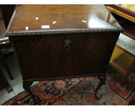 Reproduction walnut cocktail cabinet together with two similar occasional tables, together with floral fire screen.  (4)