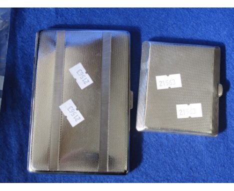 Small silver engine turned square shaped cigarette case with Birmingham hallmarks together with a plated rectangular shaped c