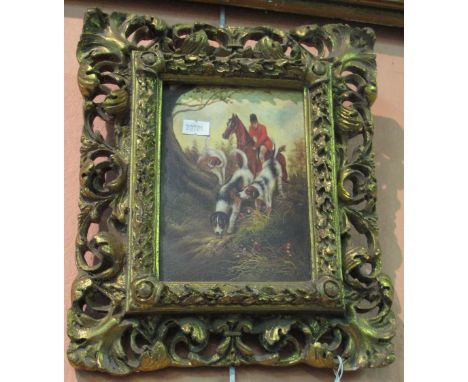 British School, hunting scene.  oils on canvas bearing signature G Wright.