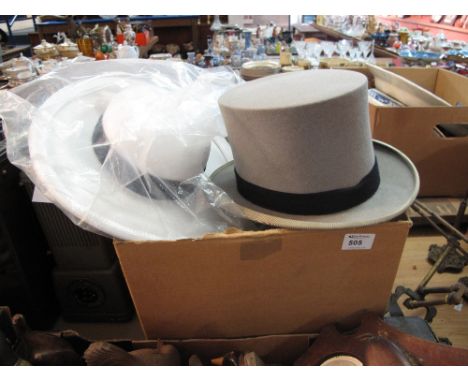 Moss Bros top hat together with a ladies vintage hat.  (2)