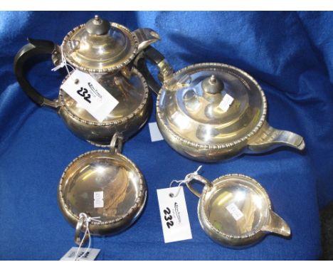 Walker & Hall of Sheffield silver plated beaded edge baluster shaped four piece tea and coffee set.