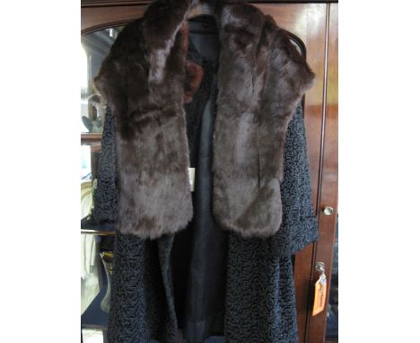Ladies astrakan coat with fur collar together with a mink stole.  (2)