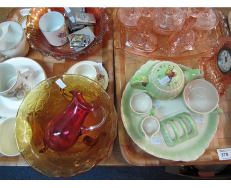 Two trays of assorted china and glass to include Brentleigh ware Staffordshire tea for one set on stand together with various