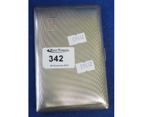 Slim silver engine turned rectangular shaped cigarette case.  Birmingham hallmark.
