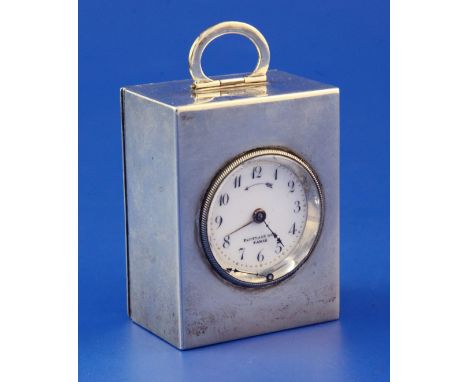 An early 20th century French 950 standard silver alarm carriage clock, of rectangular form, the case inscribed Rosario, the A