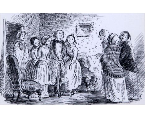 § Edward Ardizzone RA (1900-1979)set of 4 pen and ink drawings,Illustrations to Bleak House, 1955,Abbott & Holder labels vers