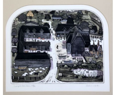 Graham Clarke (1941-)coloured aquatint,Wimpole Home Farm,signed in pencil, 203/350,overall 12.5 x 15in.