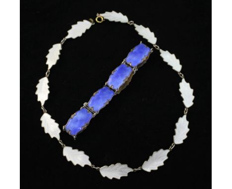A 20th century Norwegian silver gilt and white enamel foliate link necklace by Karl A. Rasmussen, 16.25in, together with a si