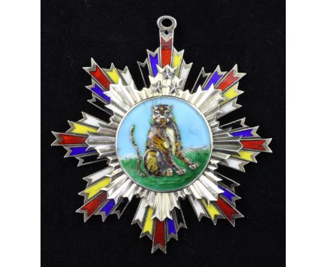 A Republic of China, Order of the Striped Tiger, Fourth Class, silver and enamel breast badge