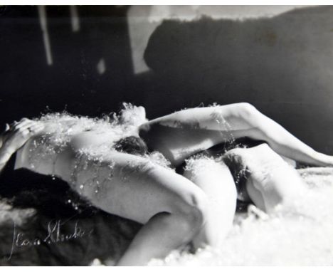 Jean Straker (1913-1984). A photograph of two nudes, c.1960's, with photographer's blindstamp with Femina Library personal co