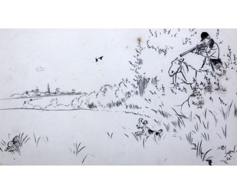 Cecil Aldin (1870-1935)pen and ink,Sportsman shooting a rabbit,signed and dated '96,7.25 x 12.5in.