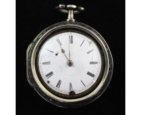 An early 18th century silver pair cased repeating verge pocket watch by David Lestourgeon, London, with associated pierced ou
