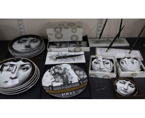 A collection of Fornasetti Temi e Variazioni and musical trophy pattern items, to include nine Rosenthal cabinet plates, a 19