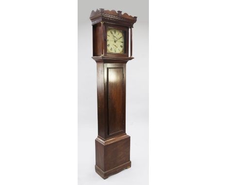 Crundwell of Tunbridge Wells. A George III mahogany thirty hour longcase clock, with repainted 11 inch square dial, 6ft 6in.