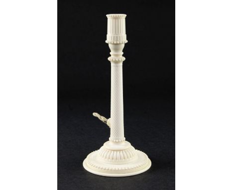 A 1930's carved and turned ivory table lamp, by William G Collins, with tapering twist column on gadrooned dome base and circ