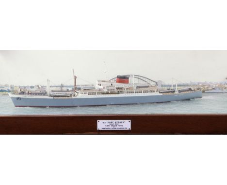 A scale model of MV 'Port Sydney' built in 1953 by Swan & Hunter & Wigham Richardson Ltd, within a glazed case with painted s