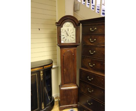 William Meredith of Chepstow. A George III mahogany eight day longcase clock, the 12 inch arched silvered dial with subsidiar