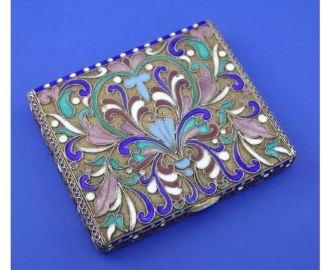 A 20th century Russian style silver gilt and cloisonne enamel cigarette case, with polychrome scrolling decoration, apparentl