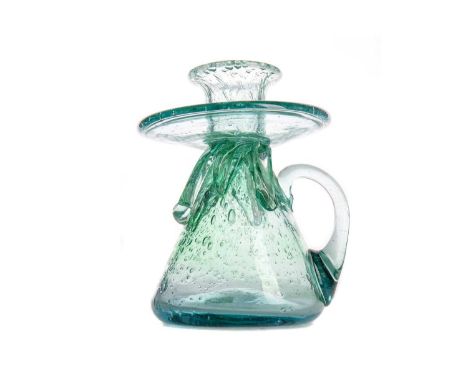 CLUTHA GLASS BY JAMES COUPER &amp; SONS OF GLASGOW (1850-1922) (ATTRIBUTED),a pale teal and turquoise lace maker's lamp, 14cm