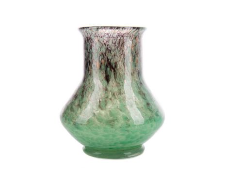 MONART GLASS VASE,circa 1930, with aventurine inclusions on mottled green ground, 14cm highSize as per description. Condition