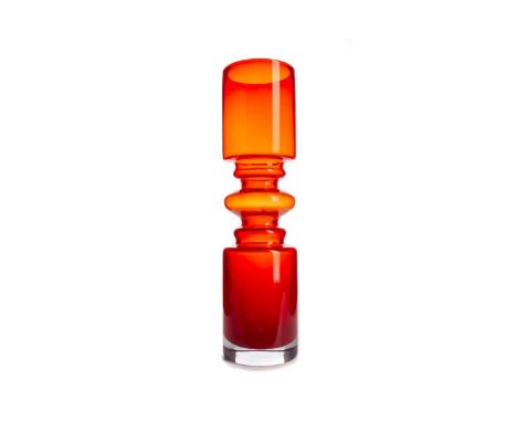 SCANDINAVIAN RED GLASS 'HOOP' VASE,in the manner of the Holmegaard 'Carnaby' range, 25.4cm high