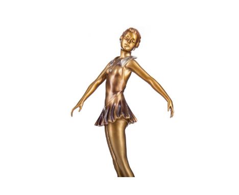 ART DECO PATINATED SPELTER FIGURE OF A DANCER,in the manner of Josef Lorenzl, on composite socle base, 38cm high