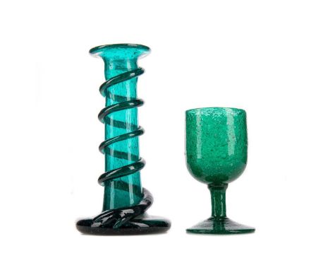 CLUTHA GLASS BY JAMES COUPER &amp; SONS OF GLASGOW (1850-1922),a turquoise glass or eggcup on spreading foot, 9.6cm high, and