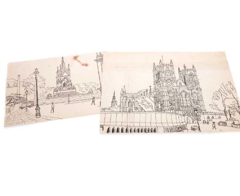 EDWARD BAWDEN CBE RA (BRITISH, 1903-1989),WESTMINSTER ABBEY, THE ALBERT MEMORIAL,two monochrome studies, both with monogram a