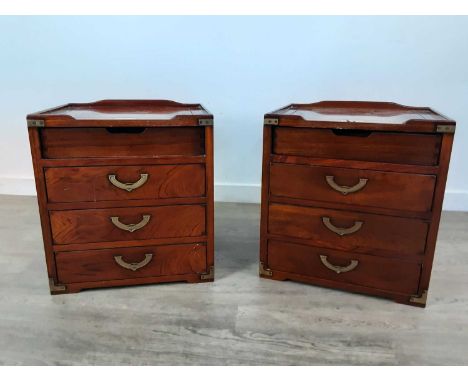 STARBAY ROSEWOOD PAIR OF CAMPAIGN STYLE BEDSIDE CABINETS,with brass fittings, 49cm high, 45cm wide, 38cm deepCondition good t