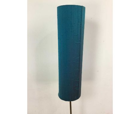 FLOOR STANDING LAMP OF MID-CENTURY DESIGN,with brass column to teak base, with shade, 147cm high inclusive of shade