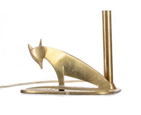 BRASS TABLE LAMP IN THE MANNER OF KARL HAGENAUER,the base mounted with a stylised fox, 36cm high to top of bayonet fixtureCon