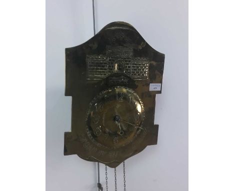 ARTS &amp; CRAFTS BRASS WALL CLOCK,the embossed brass dial with raised central chapter ring with Arabic numerals, Kirkintillo
