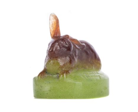 HENRI BERGE (FRENCH 1868-1936) &amp; AMALRIC WALTER (FRENCH 1870–1959), PATE-DE-VERRE PAPERWEIGHT,modelled as a rabbit, signe