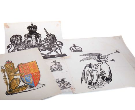 EDWARD BAWDEN CBE RA (BRITISH, 1903-1989),GROUP OF HERALDIC DESIGN LINOCUTS,comprising the Lion of England from The Queen's B