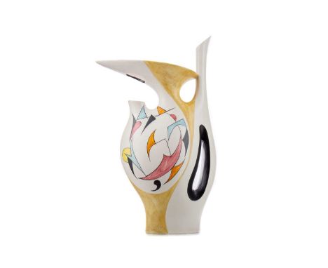 LUIGI CARRON FOR ALCYONE ITALY, ART POTTERY VASE,circa 1950s, of abstract form, hand-painted with geometric motifs, inscribed