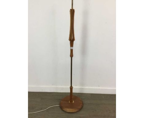 FLOOR STANDING LAMP OF MID-CENTURY DESIGN,with brass and teak column on teak base, 143cm high overall