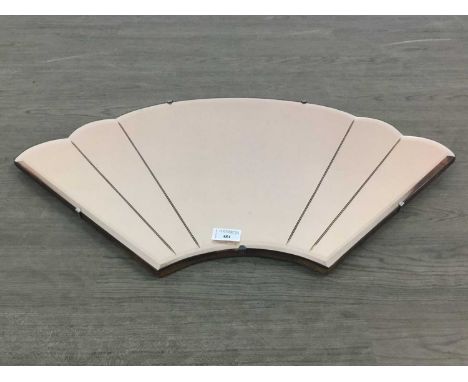 ART DECO PEACH GLASS MIRROR,of shaped fan outline, 44cm x 71cm