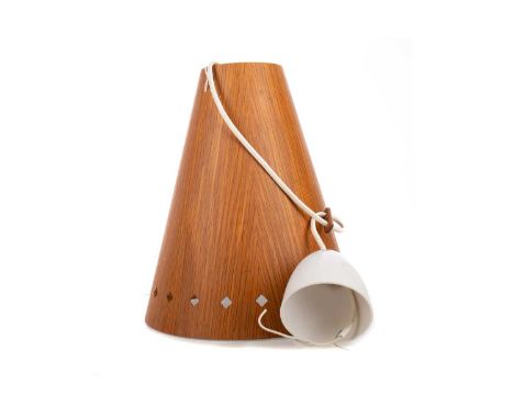 UNO &amp; ÖSTEN KRISTIANSSON FOR LUXUS OF SWEDEN, TEAK CEILING LIGHT PENDANT,model 565, circa 1950s, of tapered cylindrical f